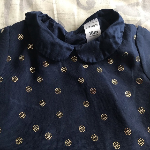 Carter’s Navy w/Gold Polka Dot Dress Size 18 mos - Picture 2 of 4